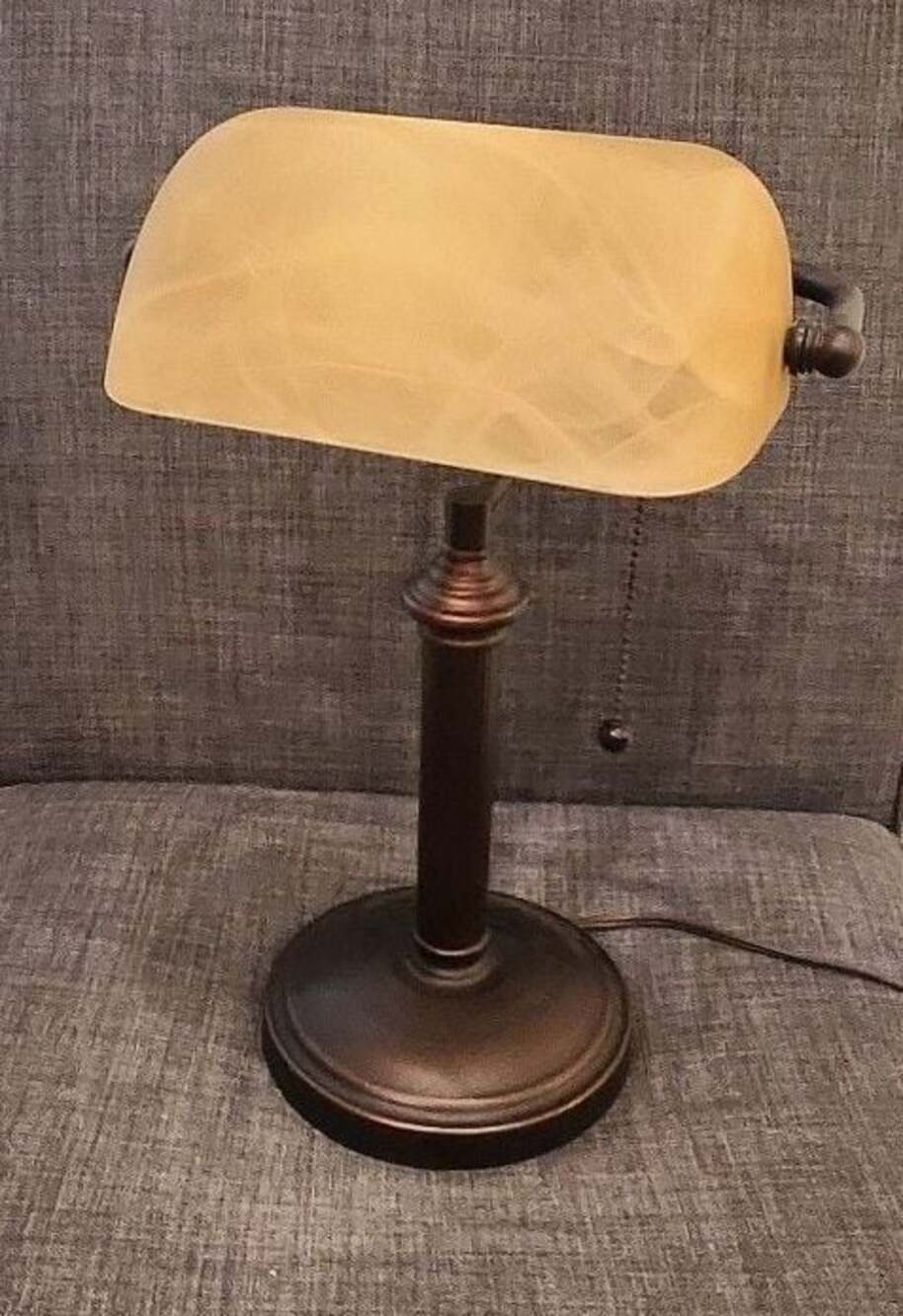 Hampton Bay Bankers Lamp with Amber Mica Shade and Oil Rubbed Bronze Finish